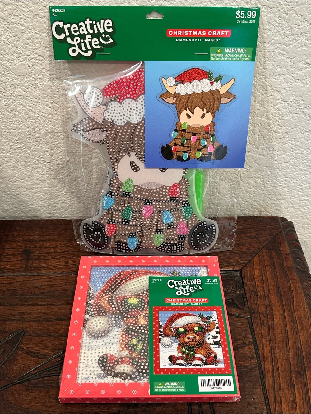 SET OF 2! Creative Life Santa Hat Christmas Highland Cow Diamond Art Kits